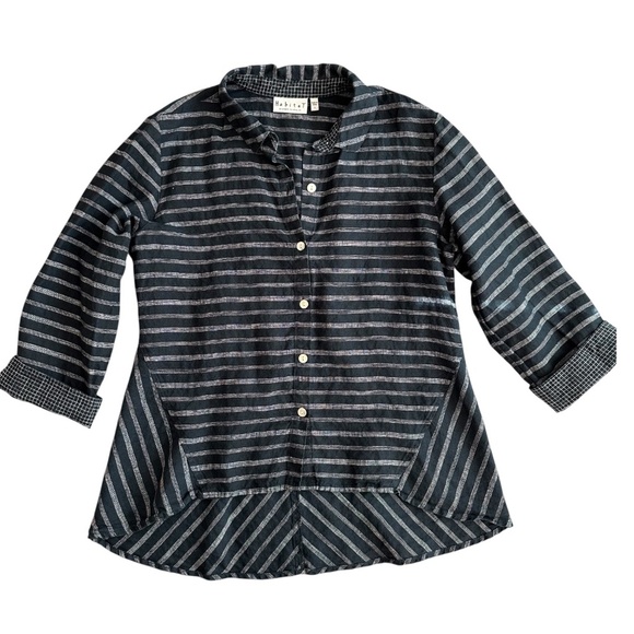 Habitat Tunic Top Women's Size S Linen Navy Striped Lagenlook Minimalist Boho - Picture 1 of 16
